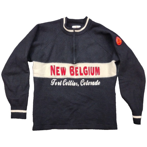New Belgium Brewing Sweater Mens L100% Merino Wool Casual Cycling Pockets 90'S